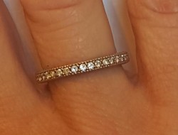 3/4 eternity shared prong/moissanite /palladium