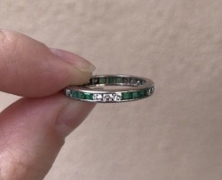 18KWG Square Emerald & Round Diamond Eternity Sz 7
