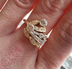14k Retro Mixed Diamond Spray Ring Sz 6 1/2