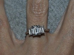 3 Stone Emerald Cut Moissanite Ring
