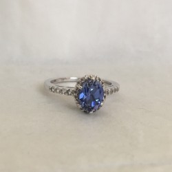 SS Ceylon Sapphire Halo Ring