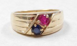 Vintage 14kt YG Ruby & Sapphire Ring