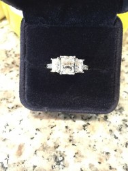 3.04 CTW Forever One 14k 3 stone Radiant 14k Ring
